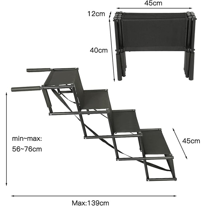 Східці для собак великих та маленьких порід, рампи для собак у машину, складані рампи для собак, неслизькі, до 80 кг, чорний
