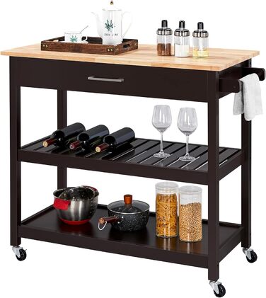 Сервісний візок Yaheetech з шухлядою, 2 полиці, 4 колеса, білий (Espresso), 51 x 101,5 x 92 см
