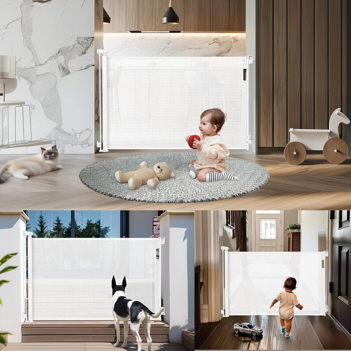 Захисне ворота для дитячих воріт, розтяжне, 0-140 см. Захист від падіння сходами для дітей, котів та собак. Підходить для сходів, дверей, внутрішнього та зовнішнього використання (білий, 86х180 см)