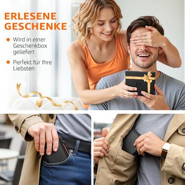 Чоловічий гаманець TEEHON з RFID захистом, відділенням для монет, 7 відділень для карток та ID-вікном, шкіряний, чорно-помаранчевий