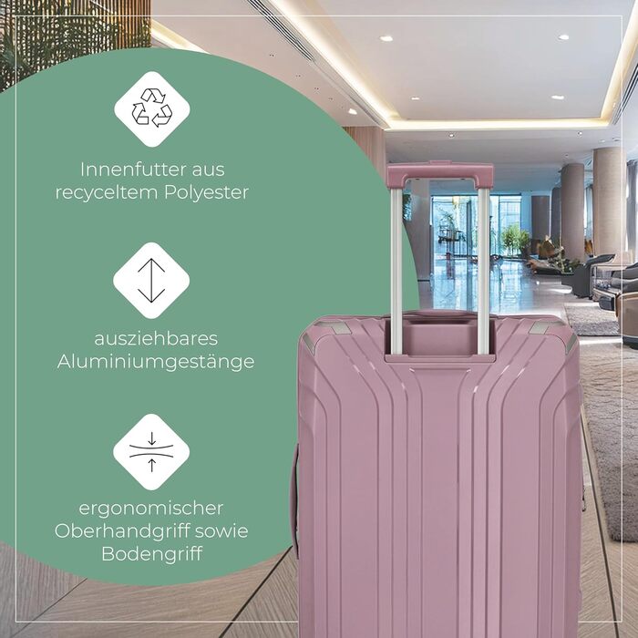 Валіза Travelite ELVAA Rosé 66 см (72-77 л) з розширюваним об'ємом, TSA-замком та захисними кутками. Набір валіз (L/M/S).