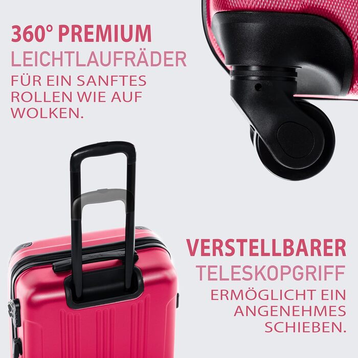 Набір валіз FERGÉ 3 шт. з жорстким корпусом QUÉBEC (Handgepäck, L, XL) - валіза-тролей, 4 колеса, 100% ABS (Неонові рожеві)