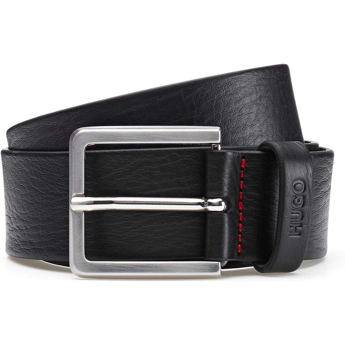 Чоловічий шкіряний ремінь HUGO Gionios з рельєфним оздобленням та металевими деталями, чорний