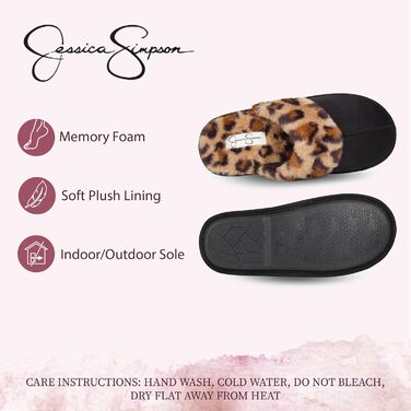 Жіночі зручні домашні тапочки з штучного хутра Jessica Simpson з Memory Foam, антиковзкою підошвою, Slipper (Чорний леопардовий дизайн, Середній розмір)