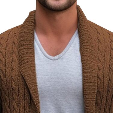 Чоловіча в'язана жилетка з коміром-шарфом, в'язана жилетка на ґудзиках, в'язана жилетка з перекрученим в'язанням, стильна жилетка (колір: верблюжий, XXL)
