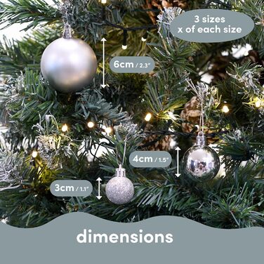50 кульок для ялинки Twiddlers срібного кольору - різні розміри та покриття (6см, 4см, 3см) - матові, блискучі, з глітером. Декор для ялинки, 50 шт.