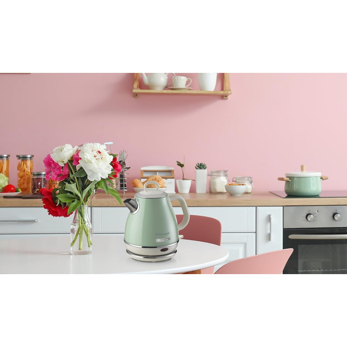 Електричний чайник Ariete Vintage 2868, Бежевий, 1 л, 1600W, з нержавіючої сталі, Retro дизайн, бездротовий, з автовимкненням