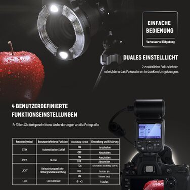 NEEWER RF1-S Макро Спалах кільцеве світло для Sony камери 76W GN15 5600K TTL, 1-1/128, передня/задня синхронізація, кольорові гелі, об'єктивні адаптери, кільця для макрофотографії та студійних фотографій (сумісний з Nikon)