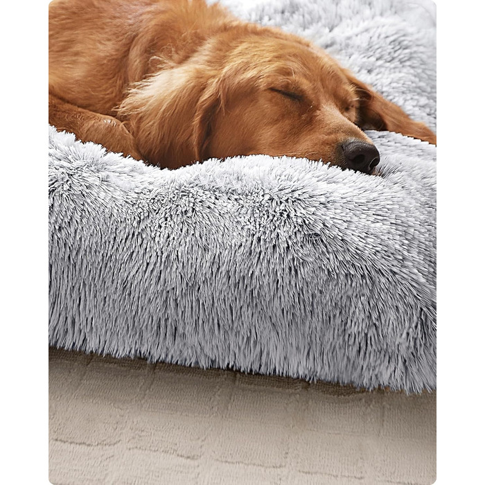 Ліжко для собак Feandrea з м'яким лежаком, плюшеве, 65x45 см, машинне прання, багатофункціональне, Ombré-Grey PGW200G01