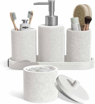 Набір аксесуарів для ванної кімнати Clara Clark, 5 предметів, салатовий колір. Включає: дозатор для мила, тримач для зубних щіток, стакан, склянка для ватних паличок, піднос для косметики.