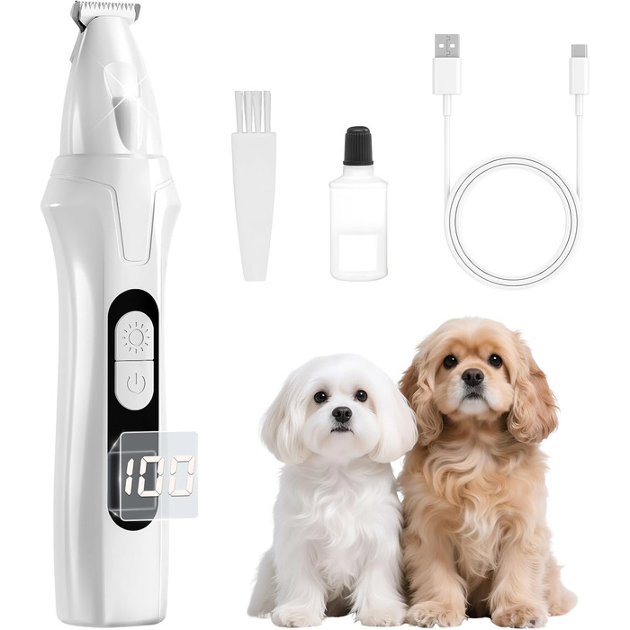 Професійний триммер для собак PawTrim Pro: безшумний, акумуляторний з LED та цифровим дисплеєм. Для догляду за лапами, очима, вухами та обличчям собак та котів.