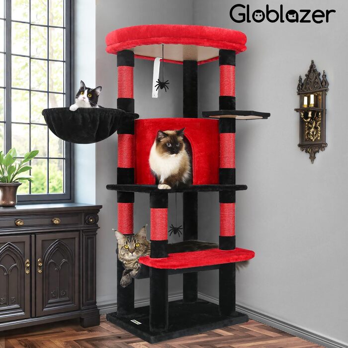 Кігтеточка Globlazer велика кутова, 167 см з будиночком для котів, платформою, гамаком, кошиком. Підходить для 3-4 котів.
