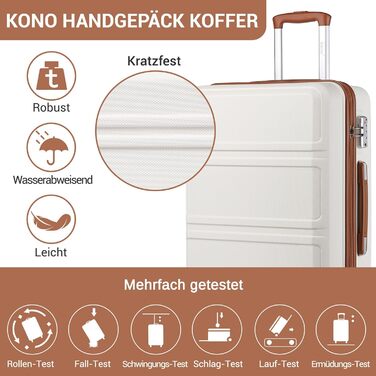 Чемодан-валіза KONO з ABS+PC: легкий, з TSA-замком та 4 колесами, 65 см, кремовий