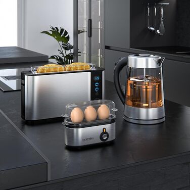 Електричний яйцеварка Arendo Threecook з нержавіючої сталі - 1-3 яйця, регулювання ступеня готовності, безпечний, BPA-free