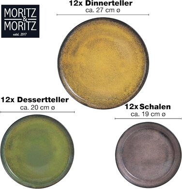 Moritz & Moritz VIDA Dinnerware Set - 12 Place Settings, Vintage - 36-Piece - Modern Porcelain Dinnerware Set - Scratch-Resistant, Microwave & Dishwasher Safe, Dinnerware, Tableware Service, Combination Service for 12 People