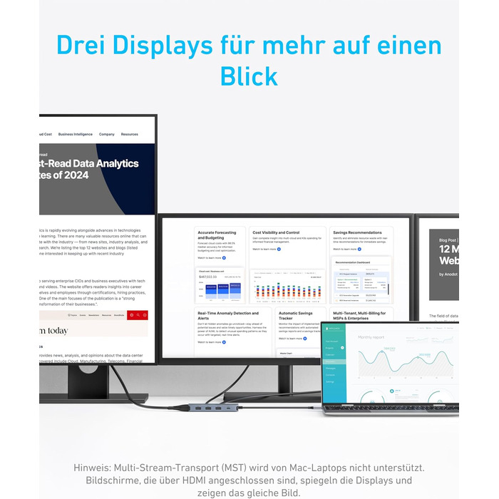 USB-C хаб Anker: док-станція з двома HDMI, 100W, 10Gbit/s, 8 портів для MacBook, Dell, iPad Pro
