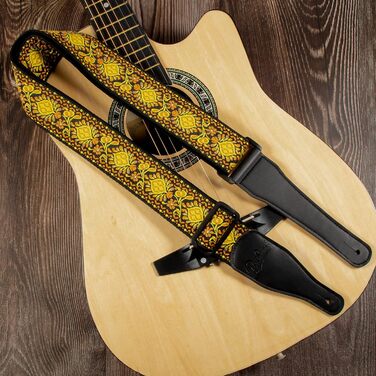 Гітарний ремінь Jacquard з бавовни з шкіряними кінцями для бас-гітари, акустичної та електрогітари, жовтий