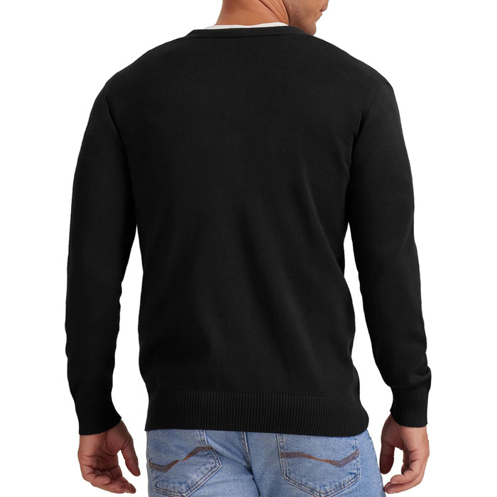 Чоловіча в'язана кофта NITAGUT з вінтажним смугастим дизайном, довгі рукави, V-подібний виріз, ґудзики (S, Чорний)