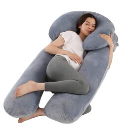 Подушка для вагітних Caliyo 2 шт. U-подібної форми, для сну на боці, з чохлом, велика подушка для годування, подушка для вагітних та комфортна подушка для дорослих (сірий, кристалевий велюр)