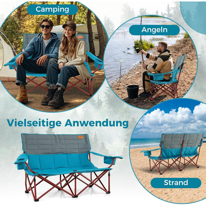 Крісло для кемпінгу Costway: складане, з регульованими підлокітниками, тримачами для напоїв та сумкою, вантажопідйомність 272 кг, для відпочинку, риболовлі, пікніків (зелене, блакитне)