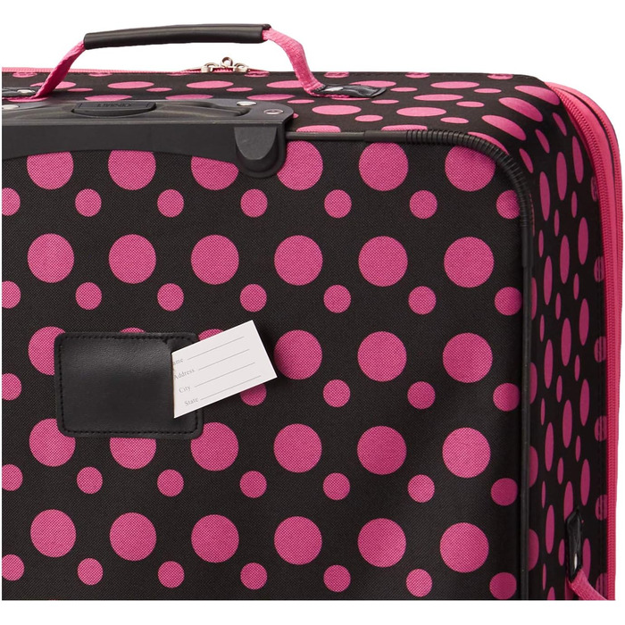 Набір валіз Rockland Softside, 4 шт. (14/20/24/28), стильний дизайн, чорно-рожевий принт