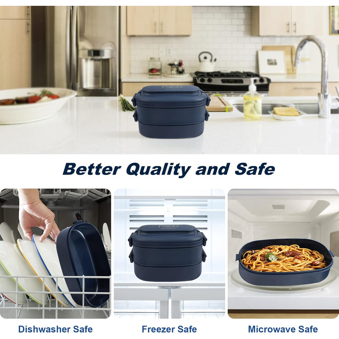 Ланчбокс Brotdose 2-ярусний, 1550 мл, з ложкою та виделкою, BPA Free, для дорослих, блакитний