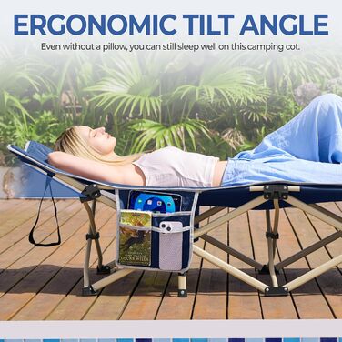Ліжко гостьове Yaheetech складане для кемпінгу, блакитне, до 150 кг, з бічною кишенею та сумкою для транспортування