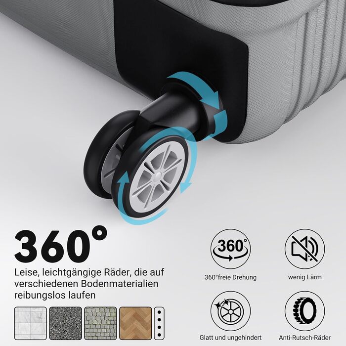 Набір валіз 3 шт. з жорсткою оболонкою, сірий колір. Легкий, міцний, з обертовими колесами на 360° та TSA замком. Підходить як ручна поклажа.