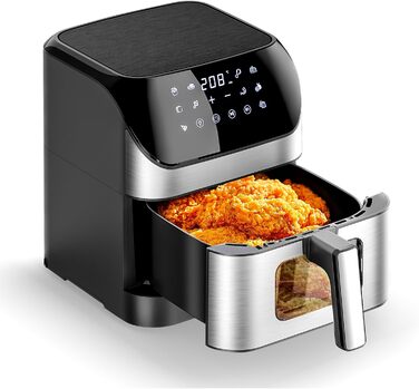 Фритюрниця повітряна 8L з цифровим LED-дисплеєм та вікном, 10-в-1, без масла, здорове приготування їжі