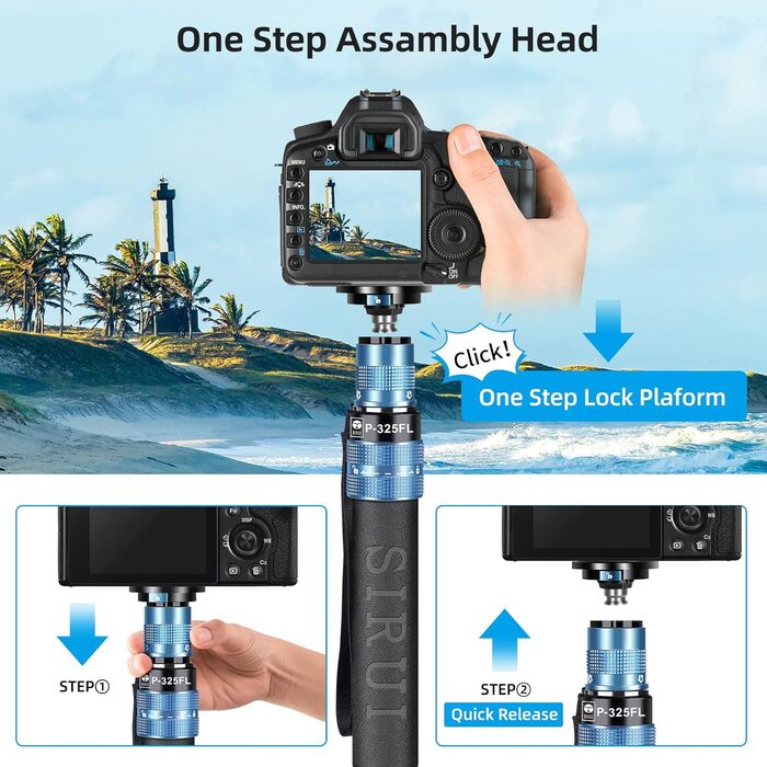 Штатив-монопод SIRUI P-325FL з вуглецевого волокна: легкий, з 5 секціями, навантаження до 10 кг