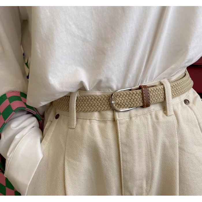 Багатокольоровий тканинний еластичний ремінь для жінок та чоловіків, плетений гольф-ремень, для джинсів, спортивних штанів, темно-зелений для розміру талії 38'-42'