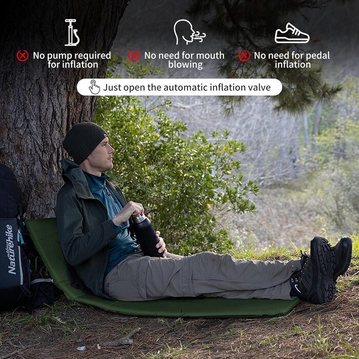 Naturehike Каремат для кемпінгу надувний, 6 см, сірий/зелений