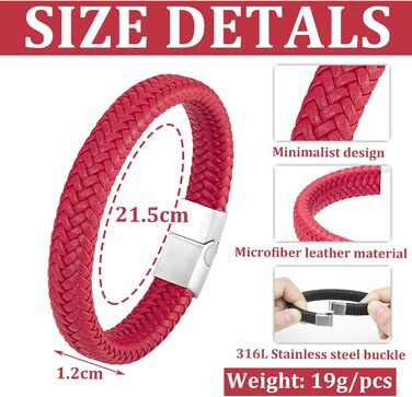 Чоловічий шкіряний браслет Armand, 21 см. Чорний, зелений, червоний, білий. Ідеальний подарунок на День батька.