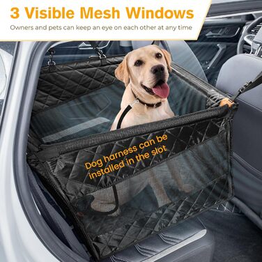 Pecute Dog Car Seat - XL Upgrade - Reinforced & Secure for Medium & Large Dogs - 70x61x55cm with 4 Straps