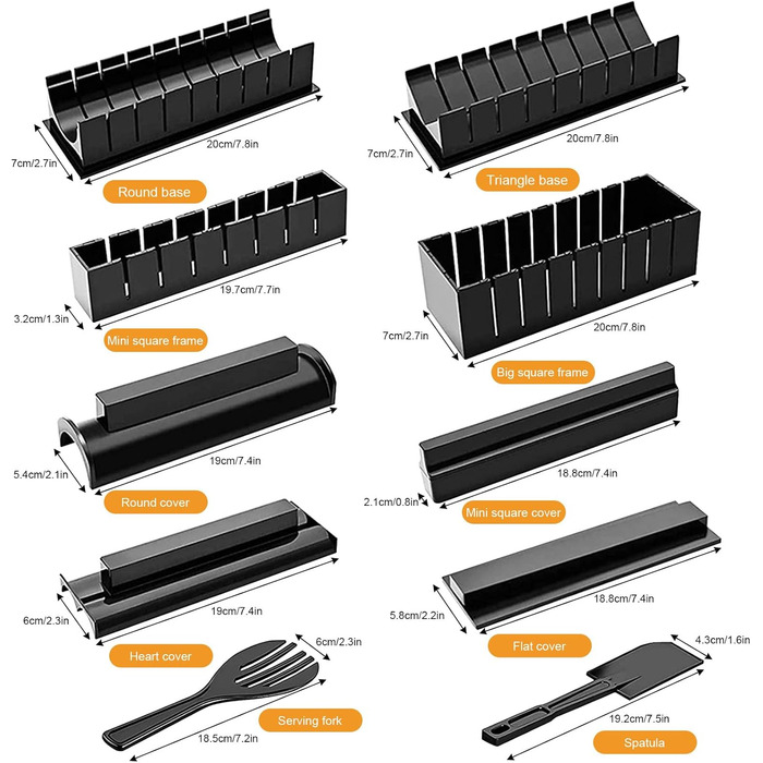Набір для приготування суші INHEMI - 10 частин, для початківців, DIY, чорний
