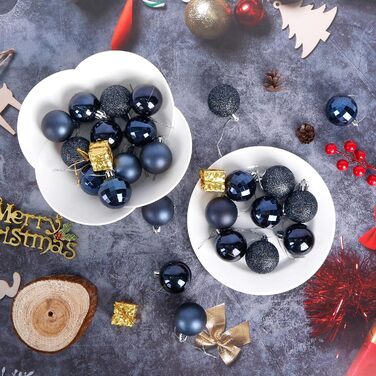 24 штуки новорічних кулі 4 см, пластикові, неб'ючі, для прикраси ялинки, синього кольору