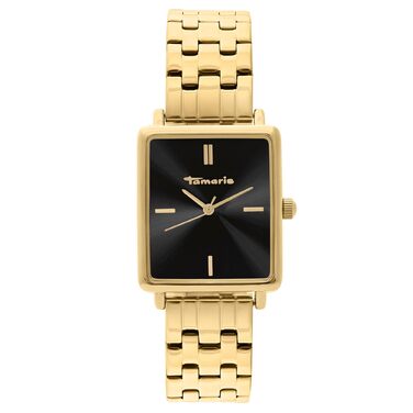 Годинник Tamaris для жінок з квадратним корпусом, сталевий або шкіряний ремінець (Золотий / Чорний, Square)