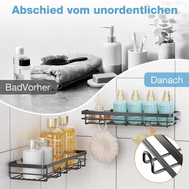 Поличка для душу без свердління, 5 шт. Органайзер для ванної кімнати, кутова поличка для душу з гачками, самоклеюча поличка для ванної та кухні (Чорний)