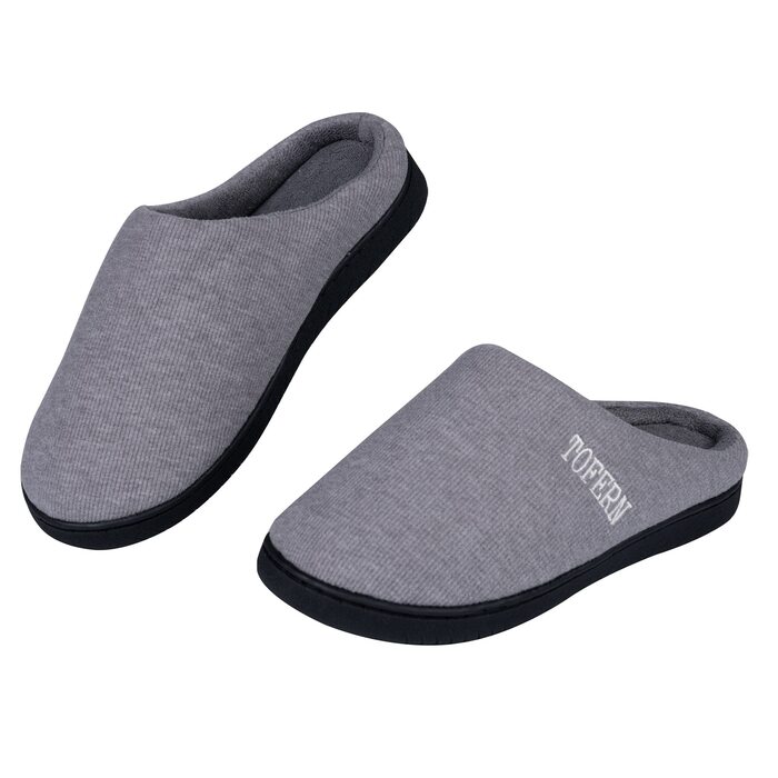 Теплі домашні тапочки Tofern для жінок та чоловіків: зручні, з піною Memory, бавовна, смугасті, антиковзаючі, сірі (38/39 EU)