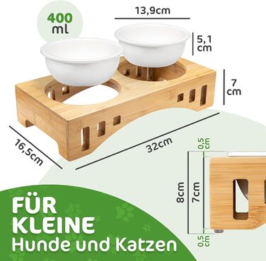 Миска для котів та тварин з бамбукового каркасу, подвійна керамічна миска 400 мл, для кошенят, собак, тварин
