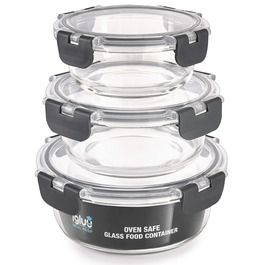 Контейнери для їжі Igluu Meal Prep, скляні, набір 3 шт (400/650/950 мл) - BPA-free, мікрохвильовка, духовка, морозилка, посудомийка