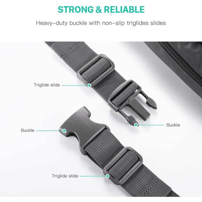 Чоловіча та жіноча поясна сумка FREETOO з 6 кишенями на блискавці – водонепроникна бананка для прогулянок з собакою, бігу, походів, подорожей та відпочинку, чорна