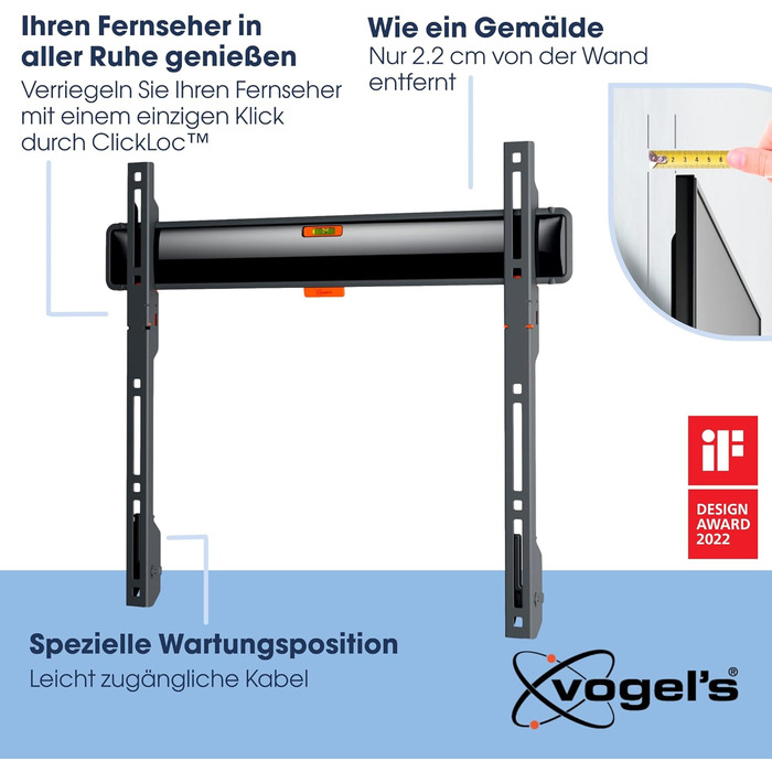 Кріплення для телевізора Vogel's Comfort TVM 3405 - настінна кріплення для телевізорів 32-77 дюймів, до 50 кг, VESA 400x400, тонка установка 2.2 см