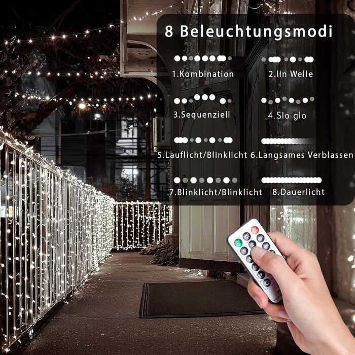 Гірлянда світлодіодна для прикраси саду, дому, на Різдво, 30м, 230 LED, тепле біле світло, 8 режимів, з пультом, вологостійка