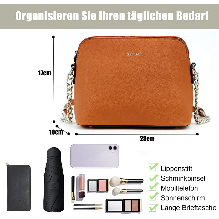 Сумка TANTOMI жіноча через плече: елегантна крос-боді сумка-клатч з ланцюжком, коричнева