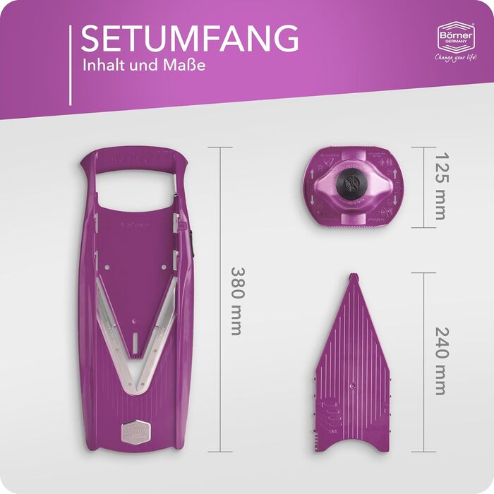 Набір Börner V5 для нарізки овочів та фруктів: нарізчик V-подібної форми, набір базової комплектації, фіолетовий колір