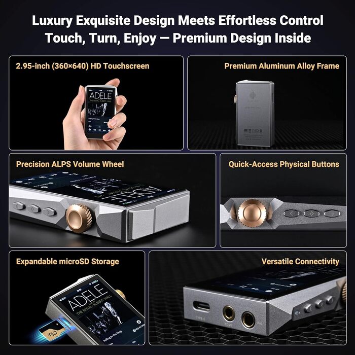 Hidizs AP80 PRO MAX: Hi-Res MP3 плеєр з Bluetooth, Wi-Fi, DLNA, AirPlay, DAC ES9219C, MQA 16X, DSD256, PCM 384kHz, підтримка SD до 2TB, Чорний