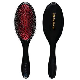 Щітка для волосся Denman Cushion Brush (Medium) з м'якими щетинами нейлону та щетиною кабана - розплутування та блиск, додає блиск волоссю, м'яко розгладжує та розплутує кучері та вибиваючі пасма – чорна, D81M