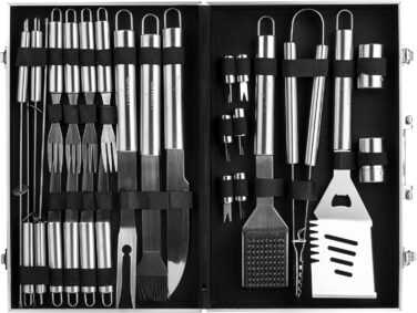 Набір гриль-посуду Lehmann LGAGA-YAN006 у металевому кейсі, 26 предметів, нержавіюча сталь, аксесуари для барбекю, преміум-якість, подарунок для чоловіків