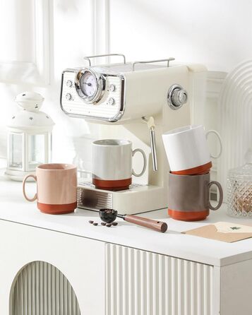 Набір кавових чашок MALACASA TARA Khakiweiß (4 шт.), 350 мл, кераміка, для кави, чаю, соку, лате, капучино, какао, безпечні для миття в посудомийній машині та використання в мікрохвильовій печі